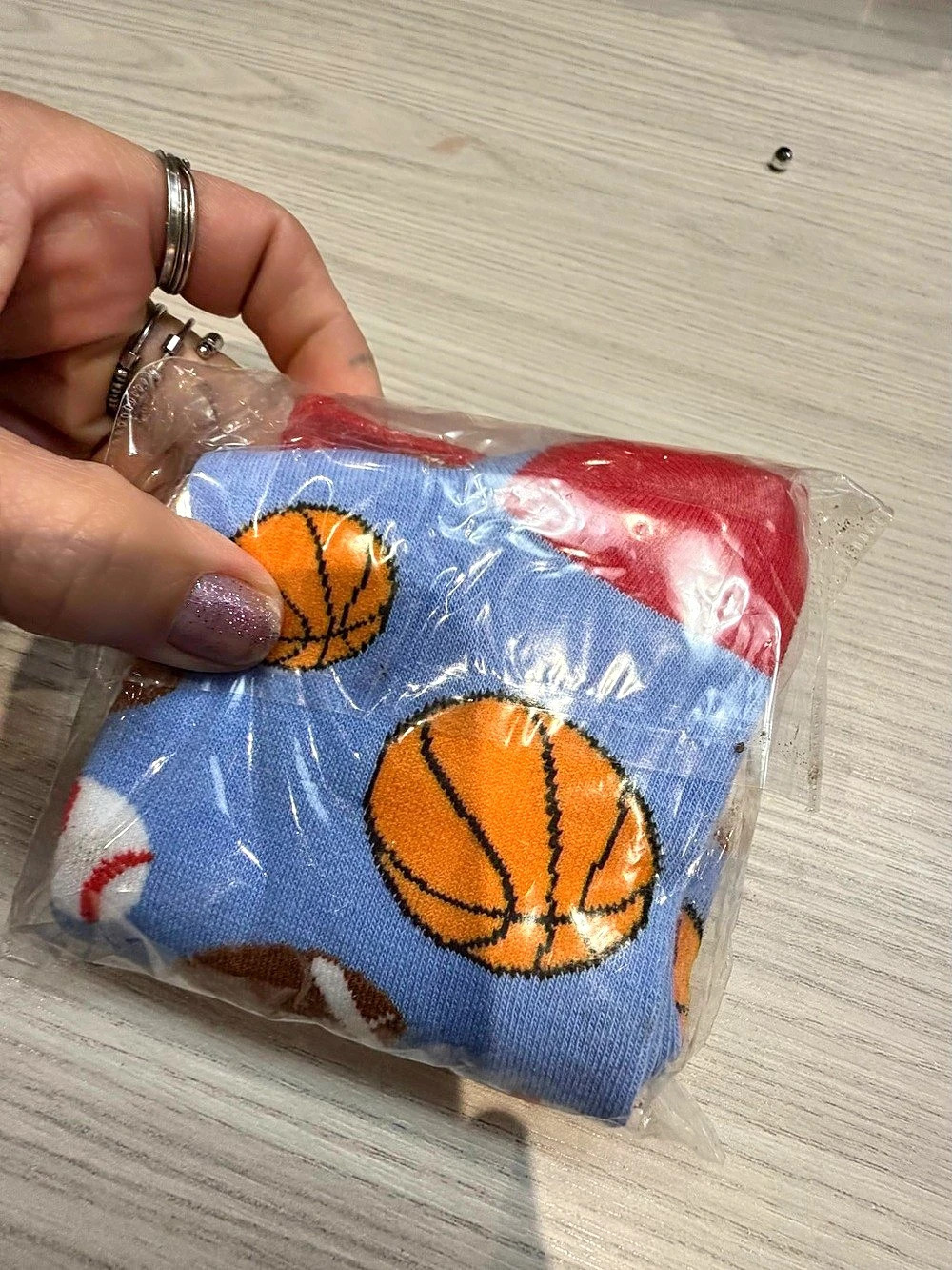 Bacchus Socks Baseball, Football, and Basketball Pattern Print Socks, Blue & Red
